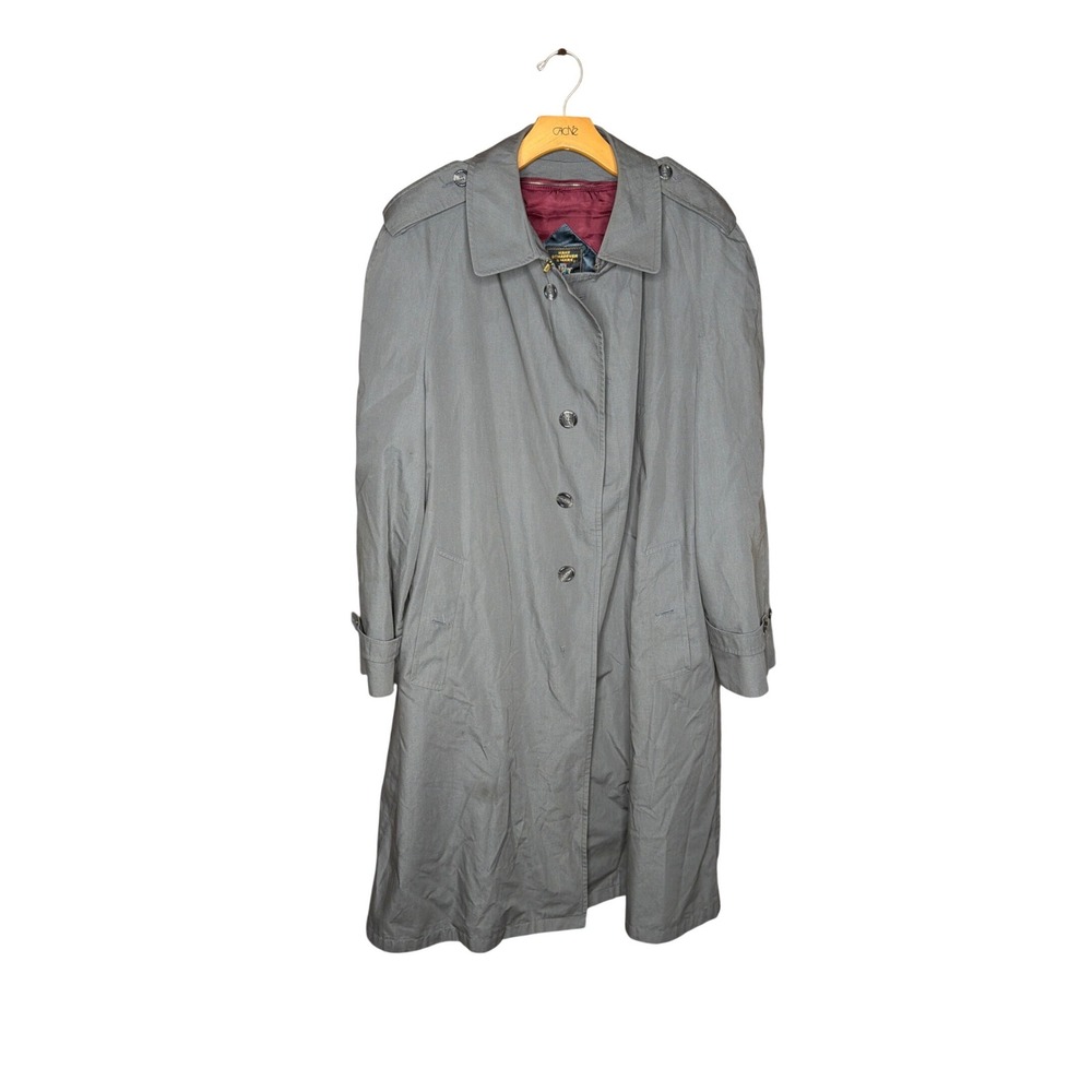 Hart Schaffner Marx Mens Trench Coat Gray Zip Out Liner Overcoat Rain Jacket 44R